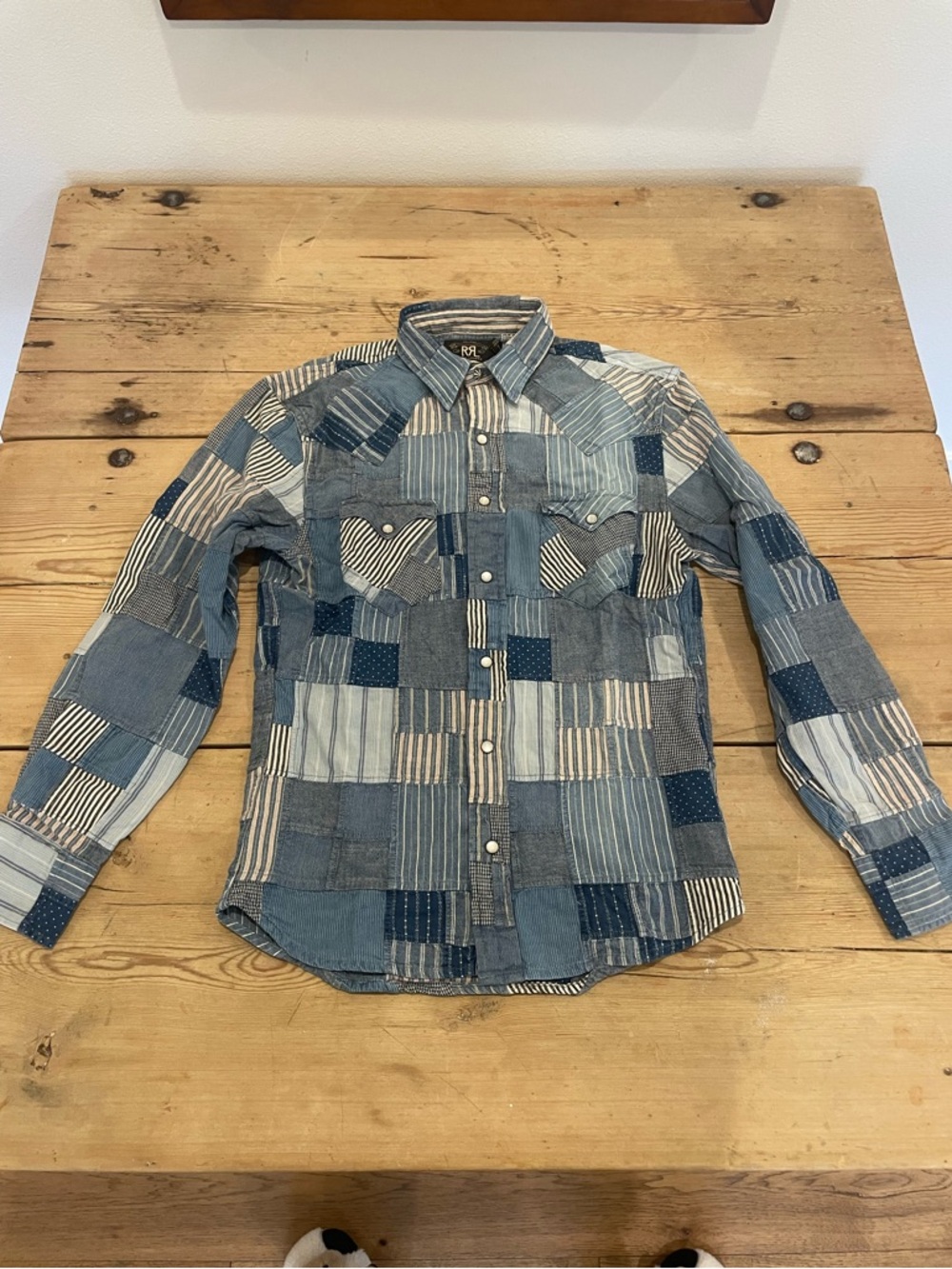 Double RL Patchwork Indigo-Blue Madras Button-Down Shirt XS